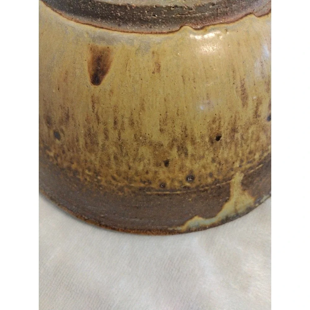 Hand Pottery Bowl Studio Art Brown Drip Glaze Two-Tone Artist‎ Signed GORGEOUS